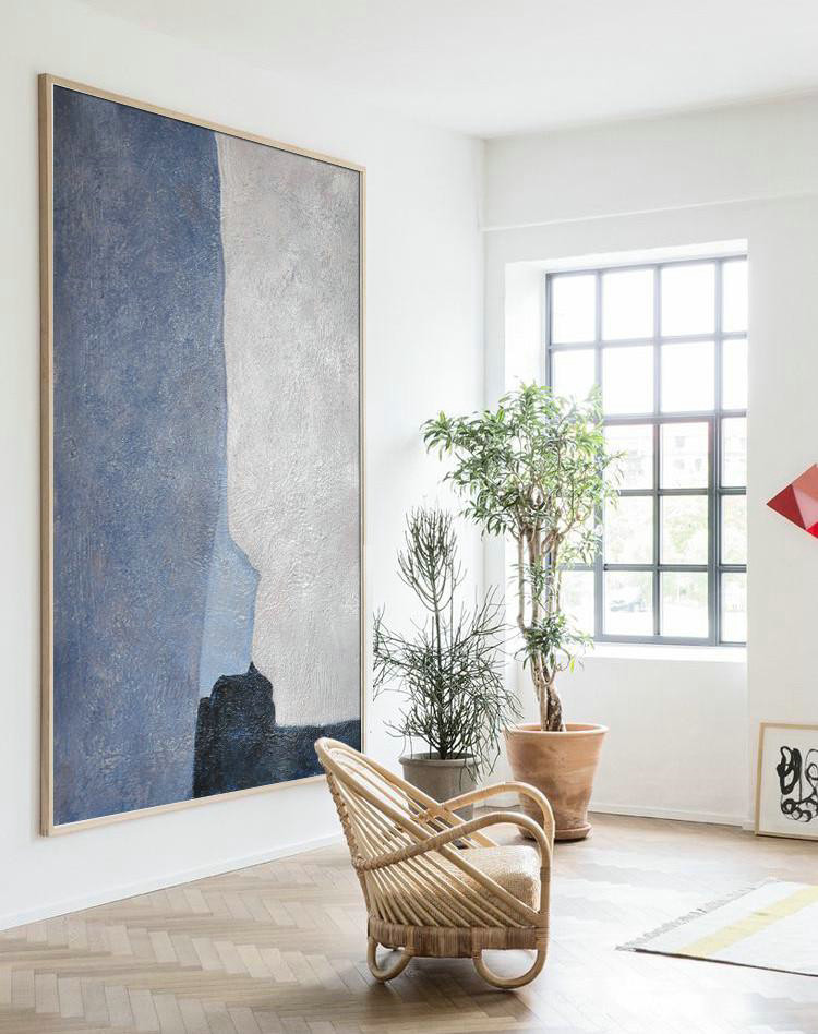 Extra Large Painting,Vertical Palette Knife Contemporary Art,Contemporary Art Acrylic Painting,Navy Blue,White,Blue,Black.etc